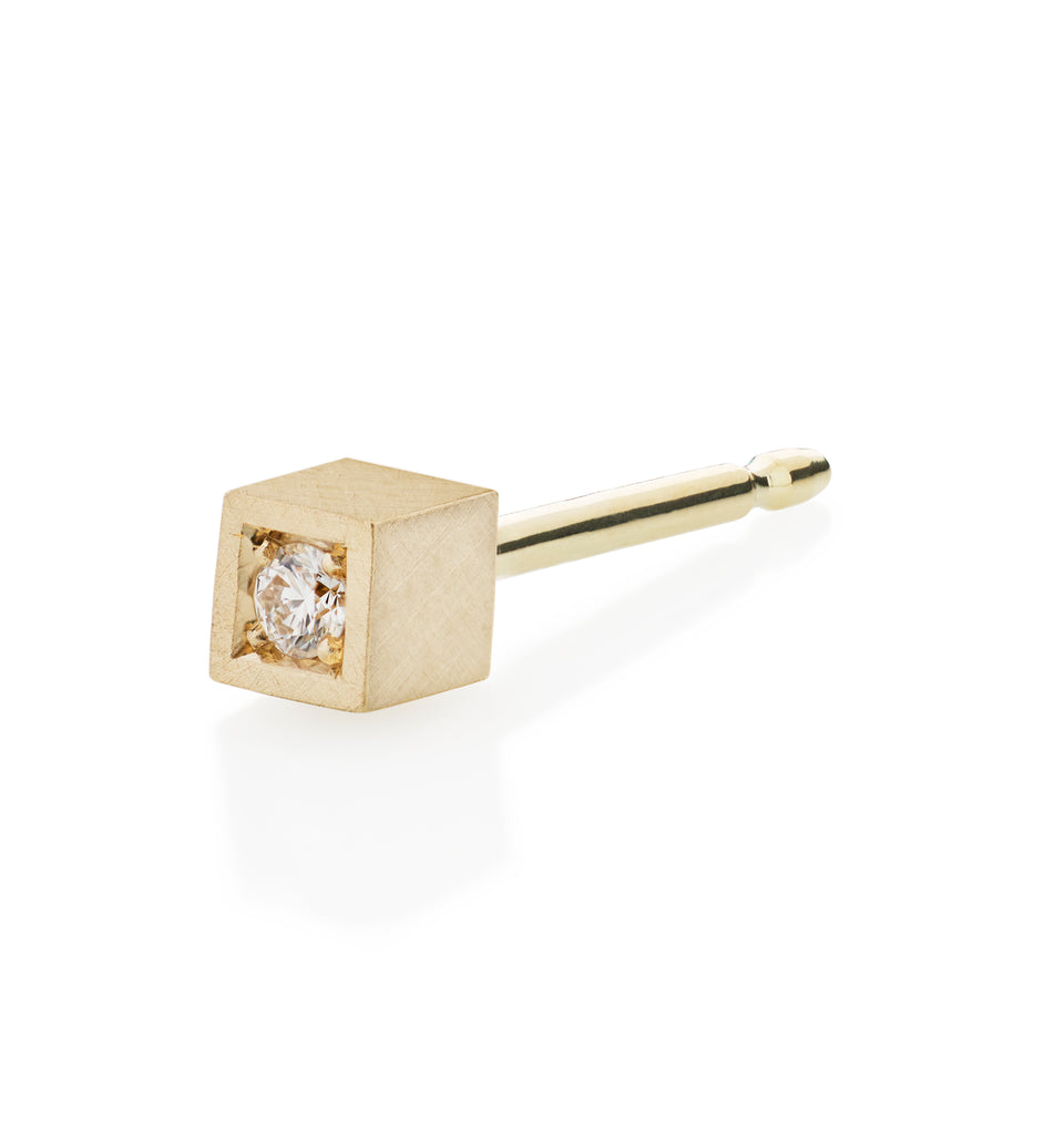 Square ørestik mini med brillant - Gult guld