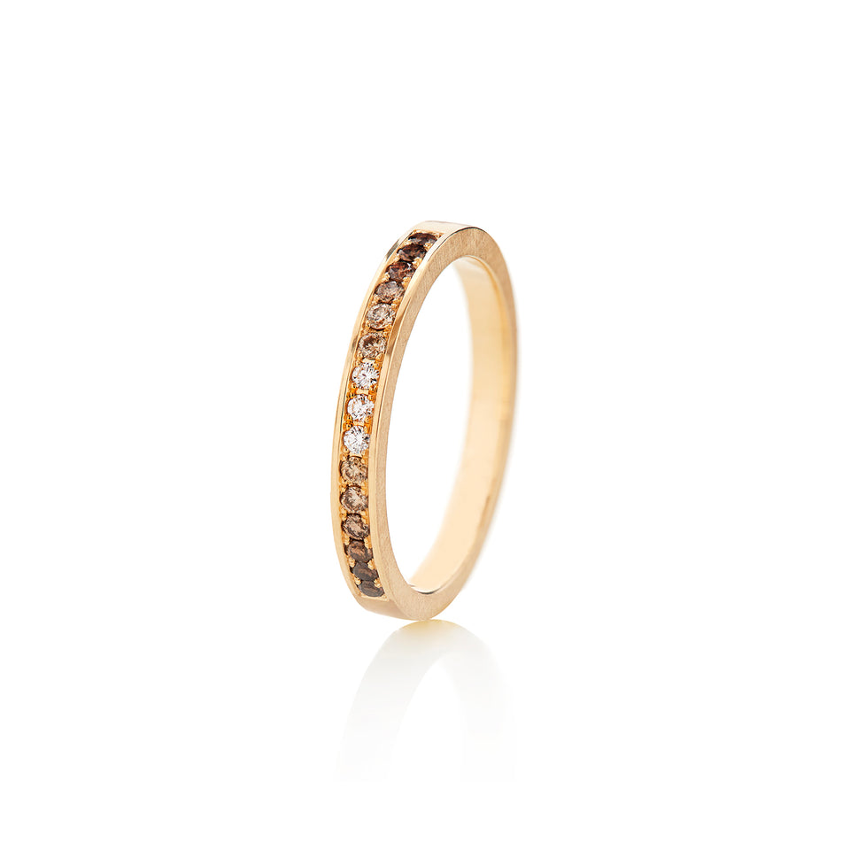 05 damering med hvide og brune brillanter - Gult guld