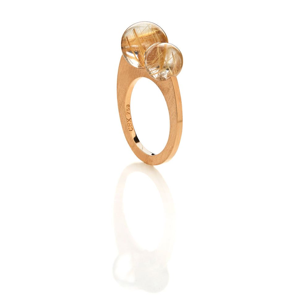Sculpture ring med rutilkvarts - Gult guld