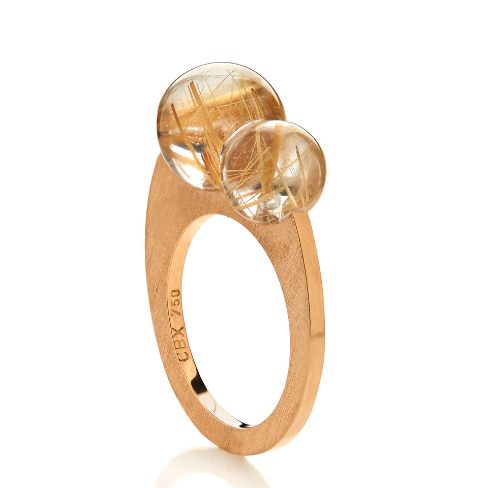 Sculpture ring med rutilkvarts - Gult guld
