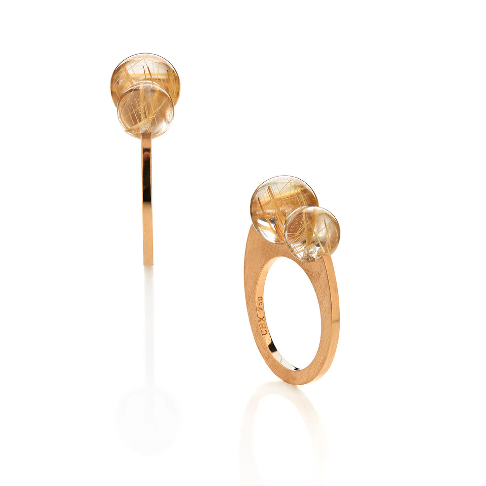 Sculpture ring med rutilkvarts - Gult guld